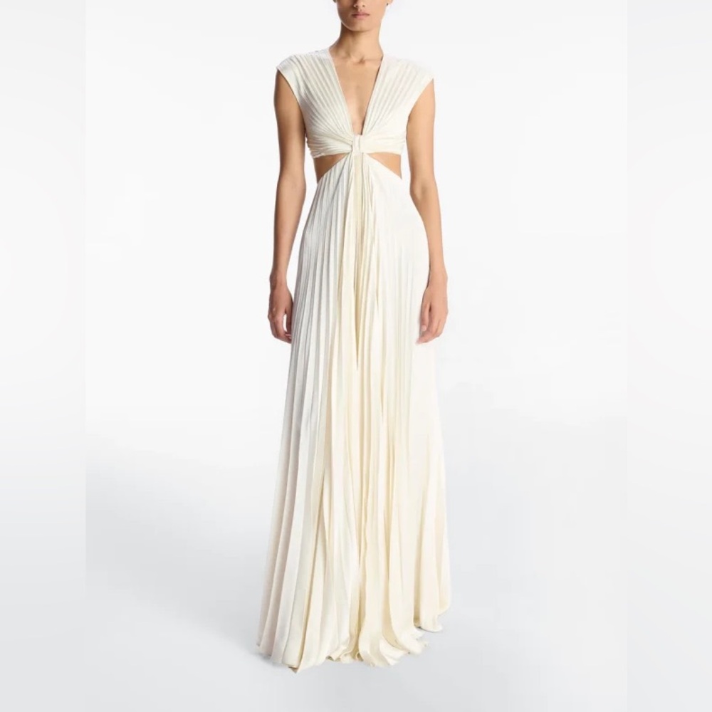 A.L.C. Ivory Pleated Maxi Dress with Twist Front Cutouts
